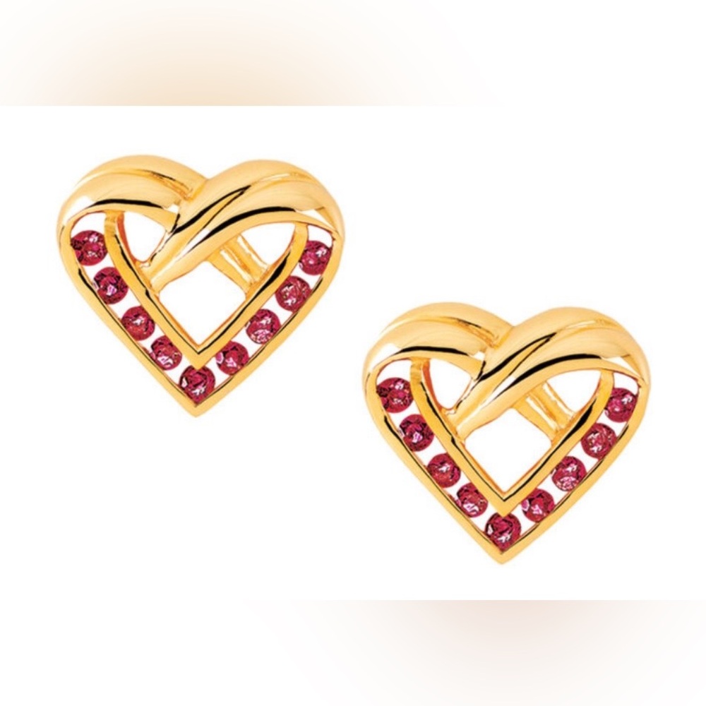 Danbury Mint 14kt Gold over Sterling Heart Earrings with Rubies